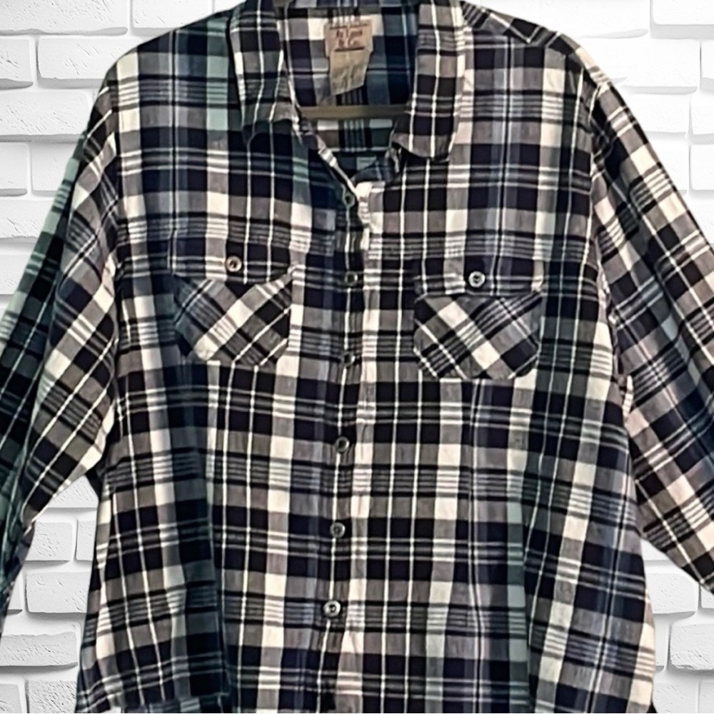 At Last & Co. plaid shirt size 26/28 blue &white button closure 2 front pockets